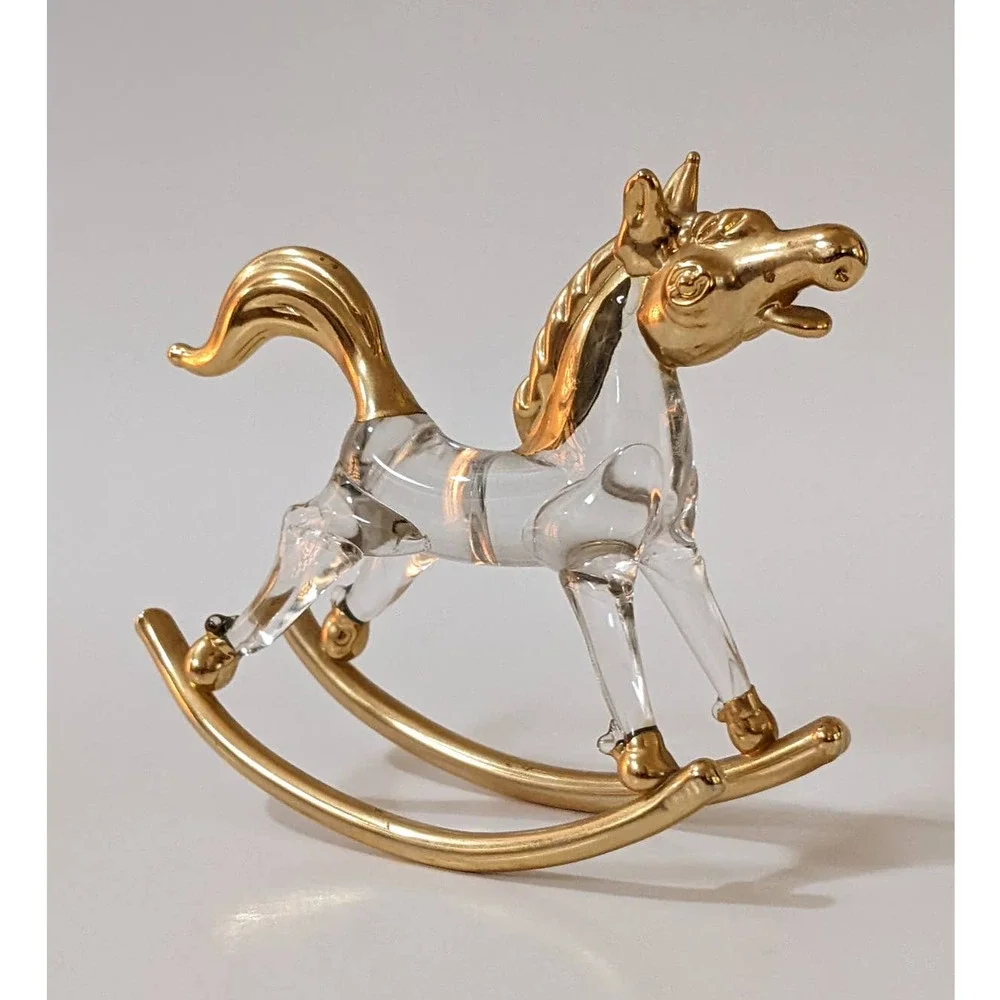 Vintage Crystal‎ & Gold Rocking Horse Small Figurine